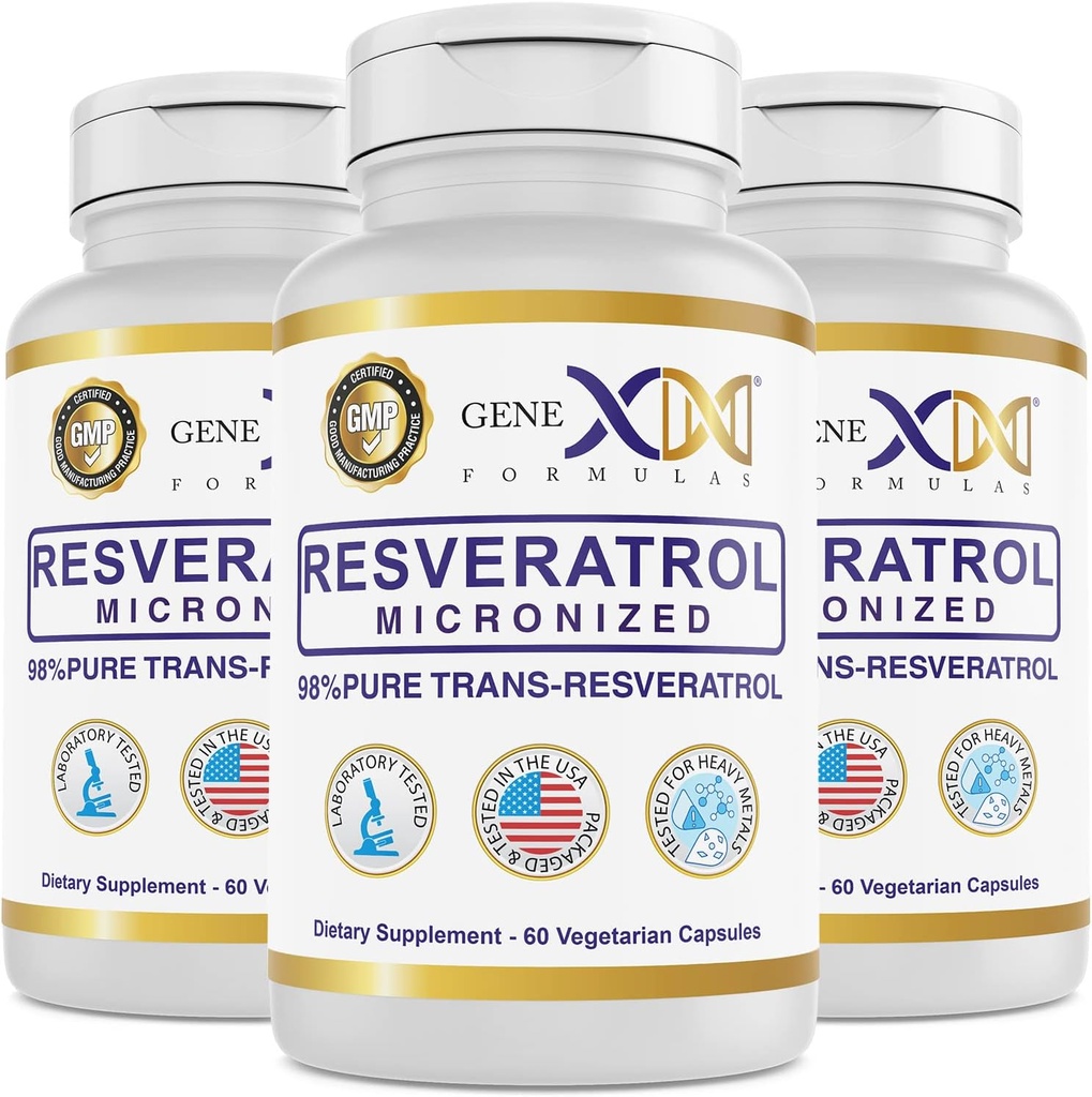 Genex Formeln 98% Pure Trans-Resveratrol mit BioPerine® für Absorption (3 Pack) Micronized, Lab-Tested, Fully Stabilized Resveratrol 600mg - 180X Trans-Resveratrol Kapseln für gesundes Aging