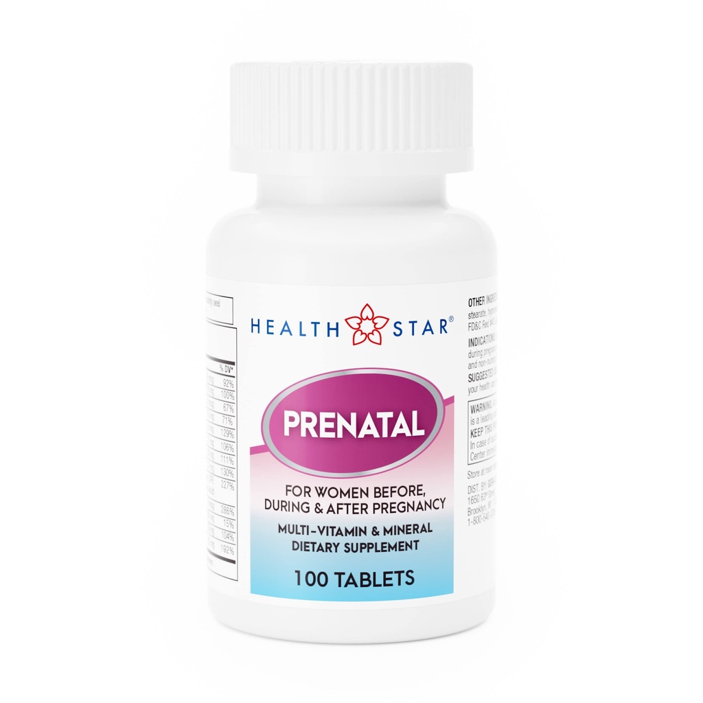 GeriCare Multivitamine prénatale par HealthStar pour maman et bébé en santé - Folate + Vitamine C + Vitamine D + Fer + Calcium + B12-100 Comprimés