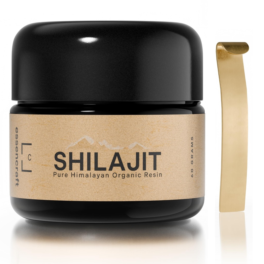 Résine de Shilajit biologique Himalayan - 500mg Max Potency, laboratoire testé Shilajit pur pour les hommes et les femmes, 85+ Trace Minerals Acid fulvic, support immunitaire, énergie et performance cognitive, 4 mois d'approvisionnement, 60g