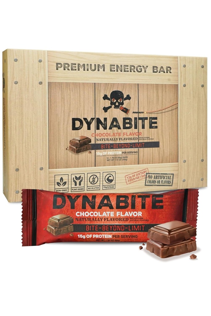 DYNABITE Premium Energy Bars (10 Zähler, Schokolade) | Low Carb Protein Bars w/Plant-basierte Zutaten | Glutenfreies Meal Ersatz Bar | Zero Sugar Protein Bars | High Protein Snacks Meal Bars
