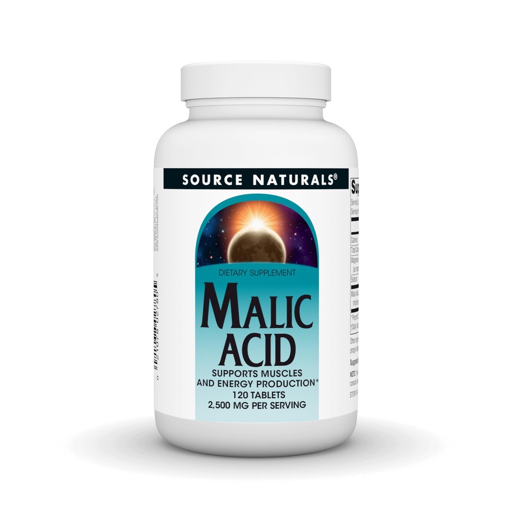 Source Naturals Acide Malic, soutient la production de muscles et d'énergie*, 2 500 mg - 120 comprimés