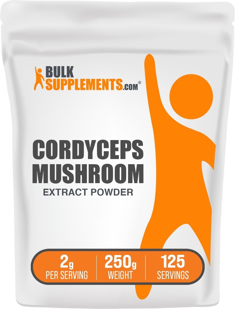 BulkSupplements.com Cordyceps Poudre d'extrait de champignons - Cordyceps Sinensis, Supplément de champignons - Vegan & Gluten Free, 2g par portion, 250g (8,8 oz) (paquet de 1)