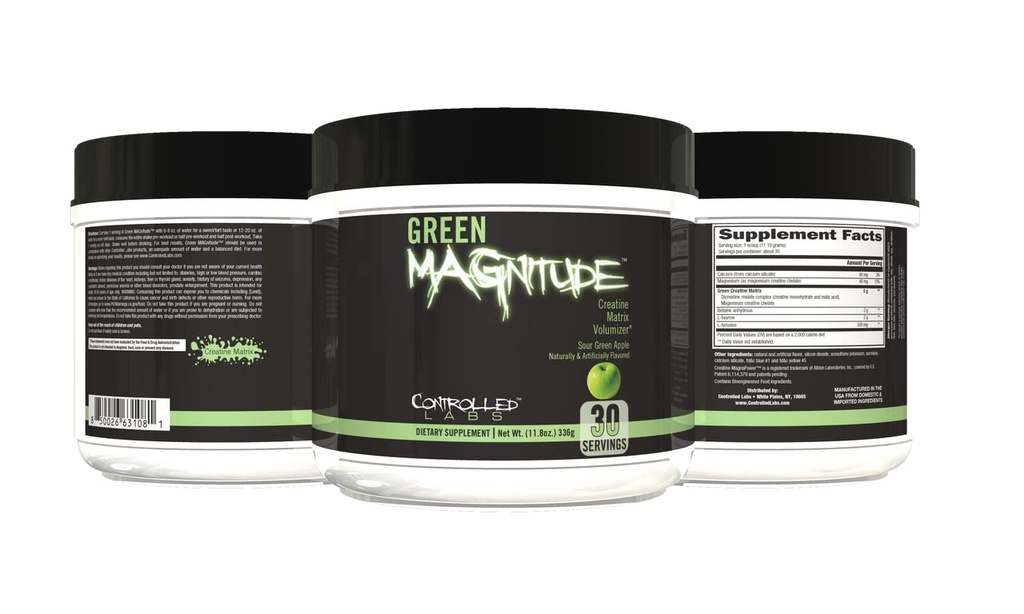 KONTROLLED LABS Green Magnitude Supplement, Synergistic Creatine Formel Pulver, fördert Stärke, Stamina und Leistung, (Sour Green Apple, 30 Portionen)