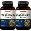 NatureBell 2 Pack Magnesium Citrat 500mg, 480 Kapseln | 2-in-1 mit Fett lösliches Vitamin C | Pure Elemental Form | Filler Free, Non-GMO, Keine Gluten