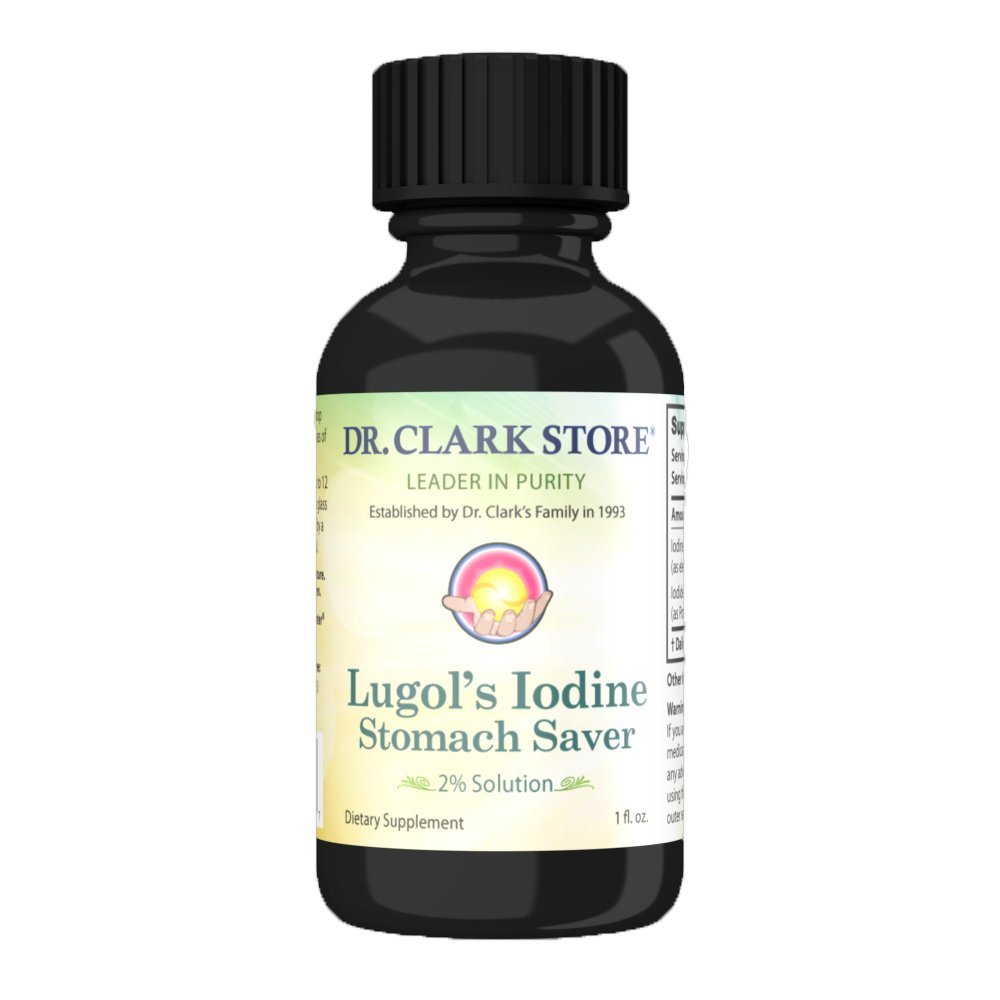 Stomach Saver aus Dr. Clark Store, Enthält Lugols Iodin 2% Granular Iodine - 1 fl. Oz mit Dropper und Cone Cap für Reisen