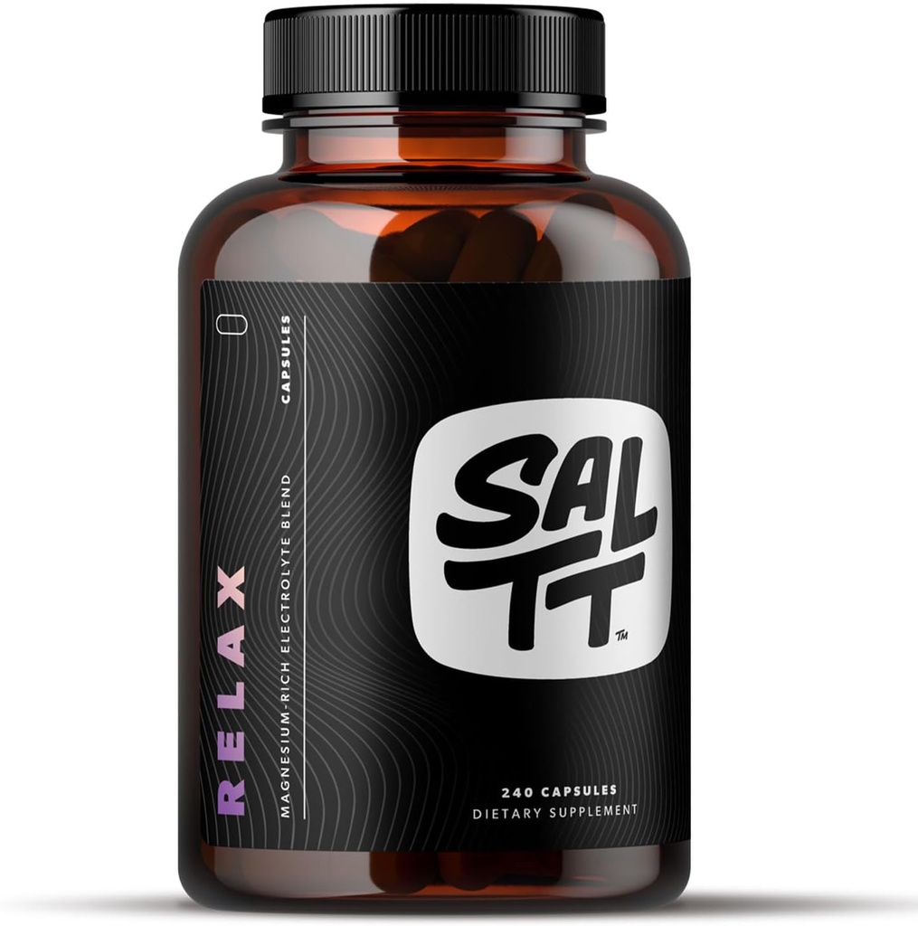 SALTT Relax - Magnesium Kapseln Beilage - 203mg Ionic Magnesium Chloride w/Natrium, Kalium, Elektrolyte - Vegan, Zucker & Glutenfrei - 240 Count - von Keto Chow