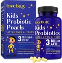 LOVEBUG Probiotiques pour les enfants - Probiotiques pour enfants avec prébiotiques pour les enfants âgés de 4 ans et plus, la santé quotidienne des enfants, la constipation, le supplément de soutien digestif et immunitaire, sans sucre, 60 perles douces