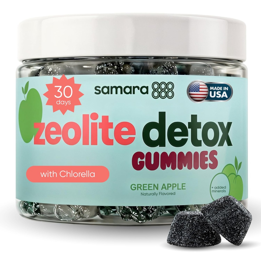 Zeolite Detox für Kinder & Erwachsene, Heavy Metal Zeolite & Chlorella Detox Gummies, Alternative zu Aktivkohle, Gentle Daily Toxin Cleanse für Kinder & Erwachsene, 60 Green Apple Vegan Gummis
