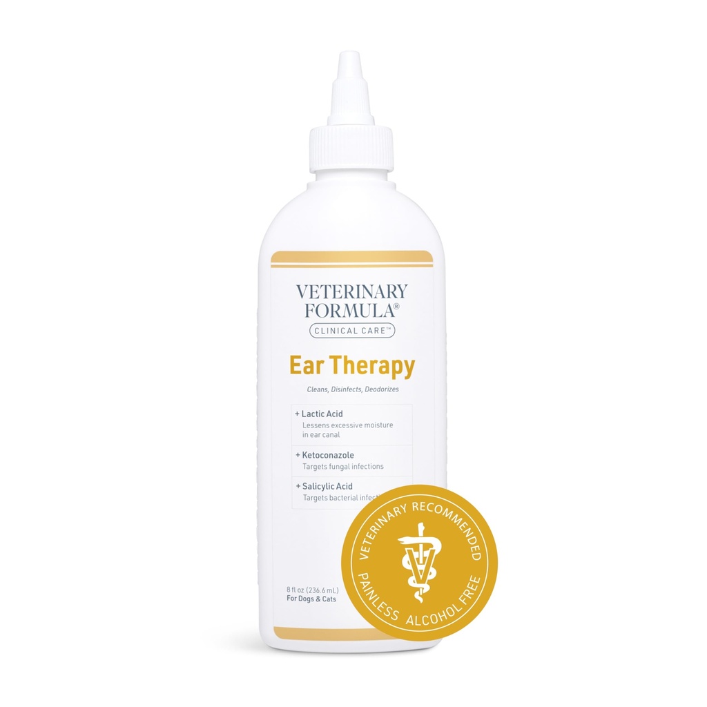 Formule vétérinaire Soins cliniques thérapie de l'oreille, 8 oz. – Nettoyeur d'oreilles de chat et de chien – aide Soothe Itchiness et nettoyer le canal de l'oreille de débris et buildup