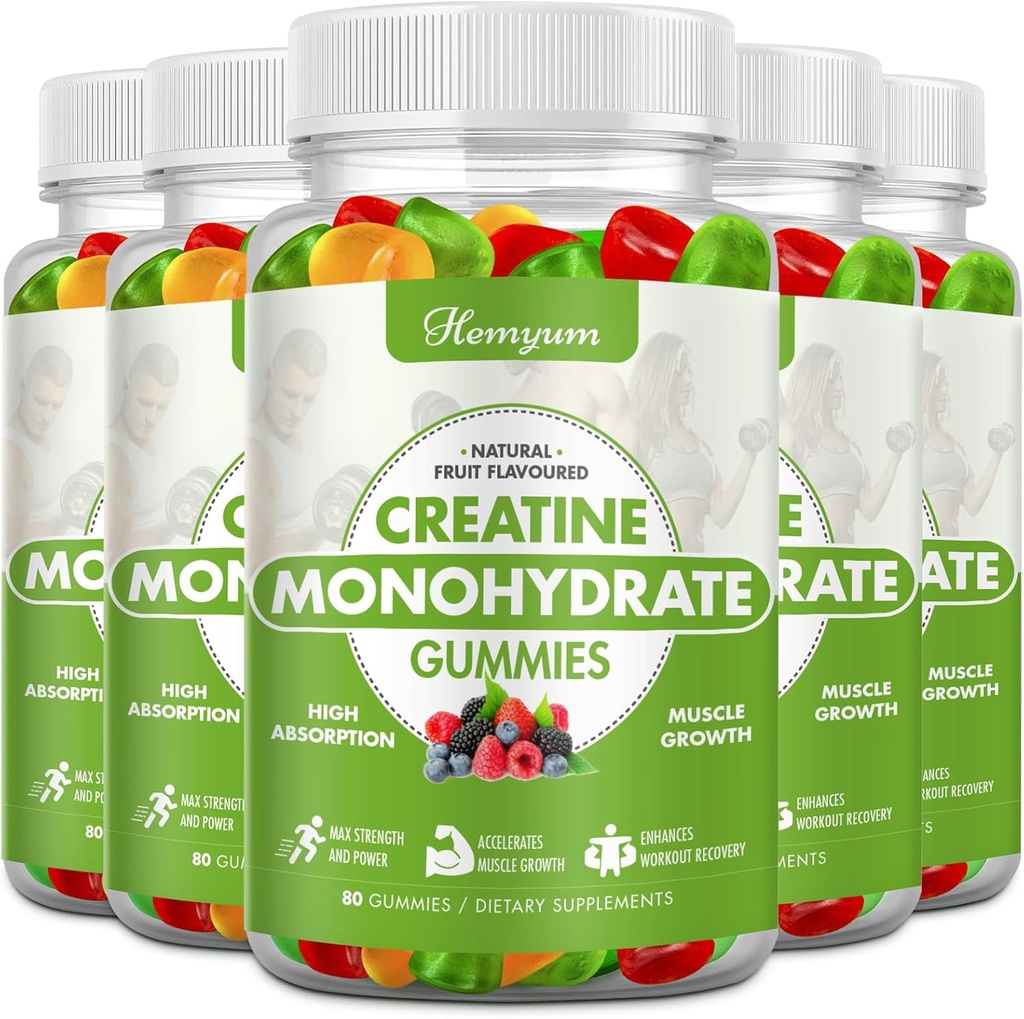 Gommies monohydratées de la créatine - Complexe pré-entraînement Créatine pour femmes hommes, force musculaire accrue, focus boost et endurance, Muscle Builder 400 Comte