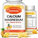 Kalziumgummis für Damen, Calcium Magnesium Zink mit Vitamin D3 & K2, Calcium Magnesium Supplement für B0nes Muskeln, Ananas & Mango Flavor - 120 Count