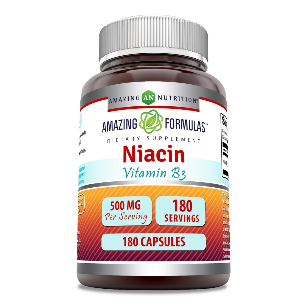Erstaunliche Formeln Niacin Ergänzung | 500 Mg Pro Servieren | 180 Kapseln | Non-GMO | Gluten-Free | Made in USA