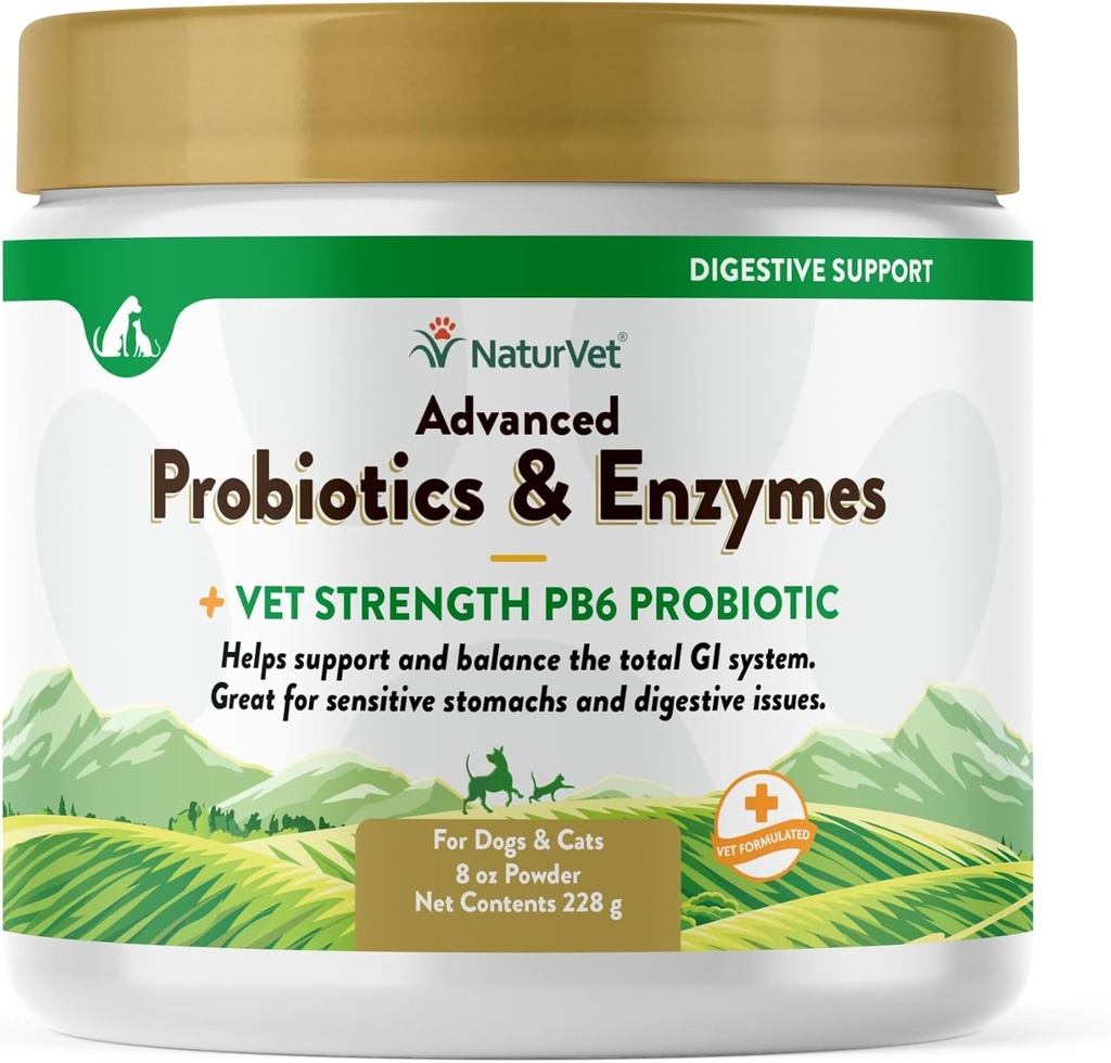 NaturVet – Fortgeschrittene Probiotika & Enzyme - Plus Vet Strength PB6 Probiotic | Unterstützt und Balancen Haustiere mit empfindlichen Stomachs & Verdauungsfragen | für Hunde & Katzen (8 oz)