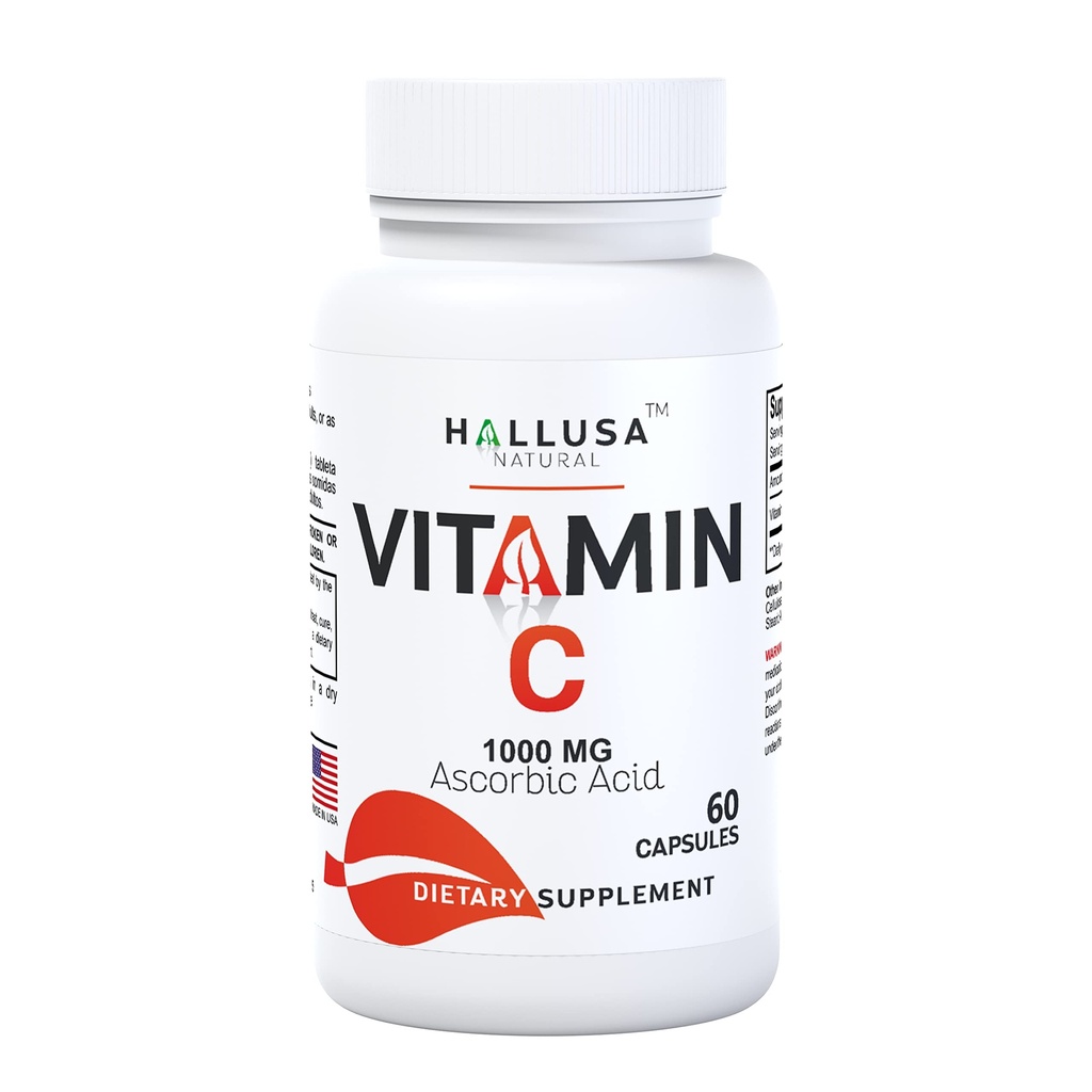 Hallusa Natural - Vitamine C – Support antioxydant et immunitaire - 60 capsules – 60 jours d'approvisionnement