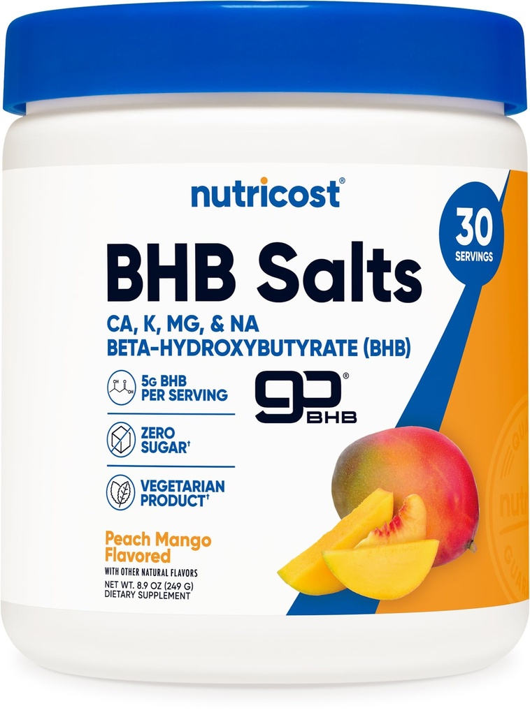 Nutricost BHB Salts Drink Mix (30 Servierungen, Peach Mango Flavored) (5G BHB pro Servierung) - 0G Gesamtzucker, Vegetarisches Produkt