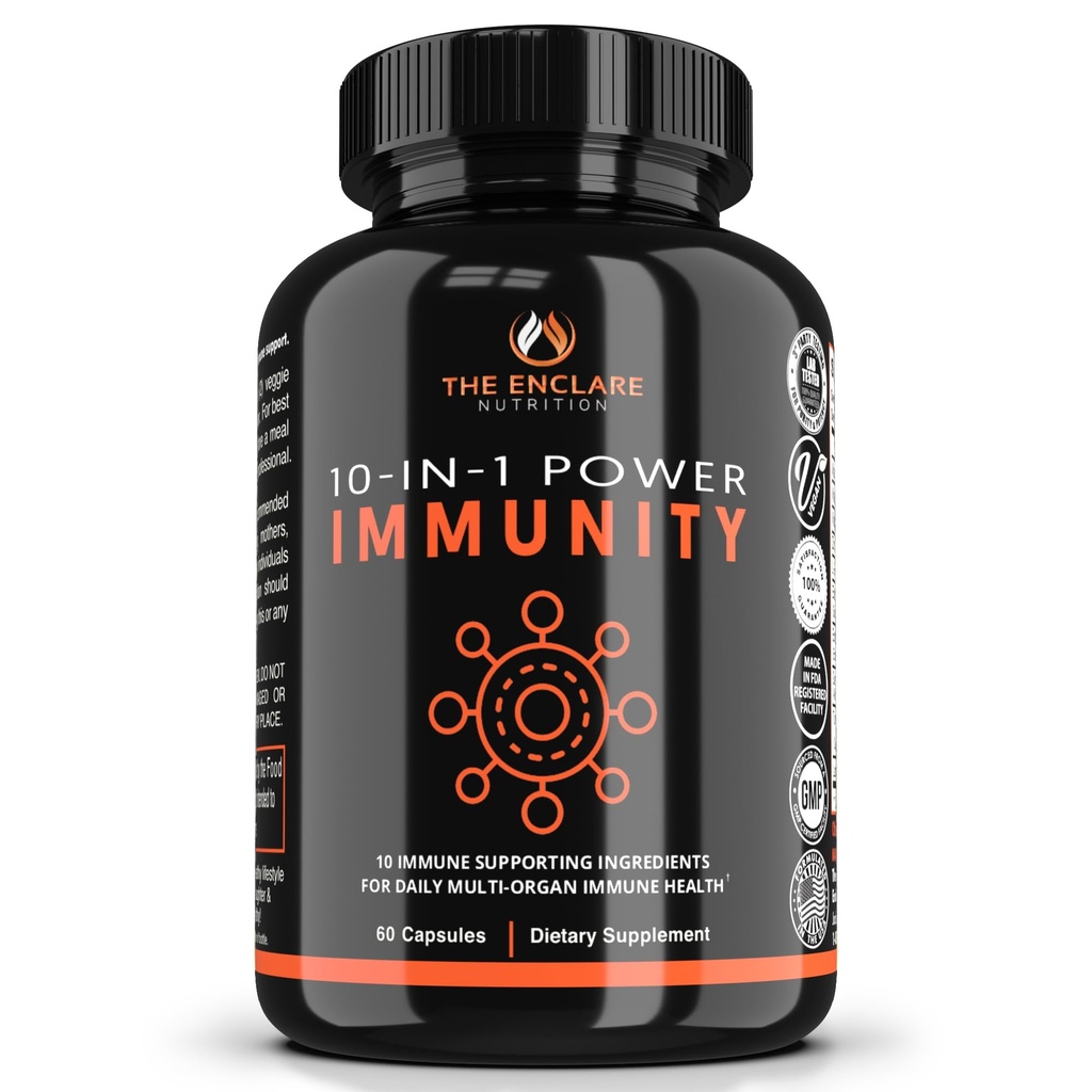 THE ENCLARE NUTRITION 10 in 1 Immununterstützung Booster Supplement mit Echinacea, Vitamin C und Zink, Turmeric, Ginger, B6, Elderberry for Adults Immunity Defense Vitamins, Made in USA Veg Cap 60 Ct (1)
