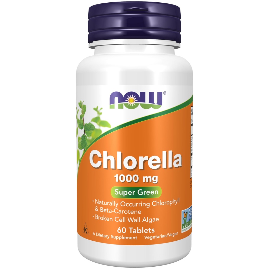 NOW Nahrungsergänzungsmittel, Chlorella 1000 mg mit natürlich vorkommenden Chlorophyll, Beta-Caroten, gemischte Carotinoide, Vitamin C, Eisen und Protein, 60 Tabletten