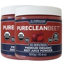 PureClean Organic Beet Juice Powder - Nitric Oxide Supplement - 100% USA Grown Beets - Organic Beet Root Powder 30 Servierungen, 300g (2 Jars 60 Servietten)
