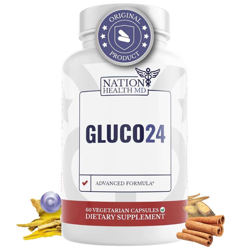 Gluco24 Ergänzung - Ergänzung mit Zimt, Berberin, Vitamin C und mehr - Ergänzung für Männer & Frauen, 60 Kapseln