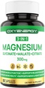 OXYENERGY 3 in 1 Magnesium Complex Supplement, Triple Magnesium Kapseln 300mg mit Glycinat Malat Citrat, Chelat, Vegan, hohe Absorption und Bioverfügbarkeit, 90 Kapseln