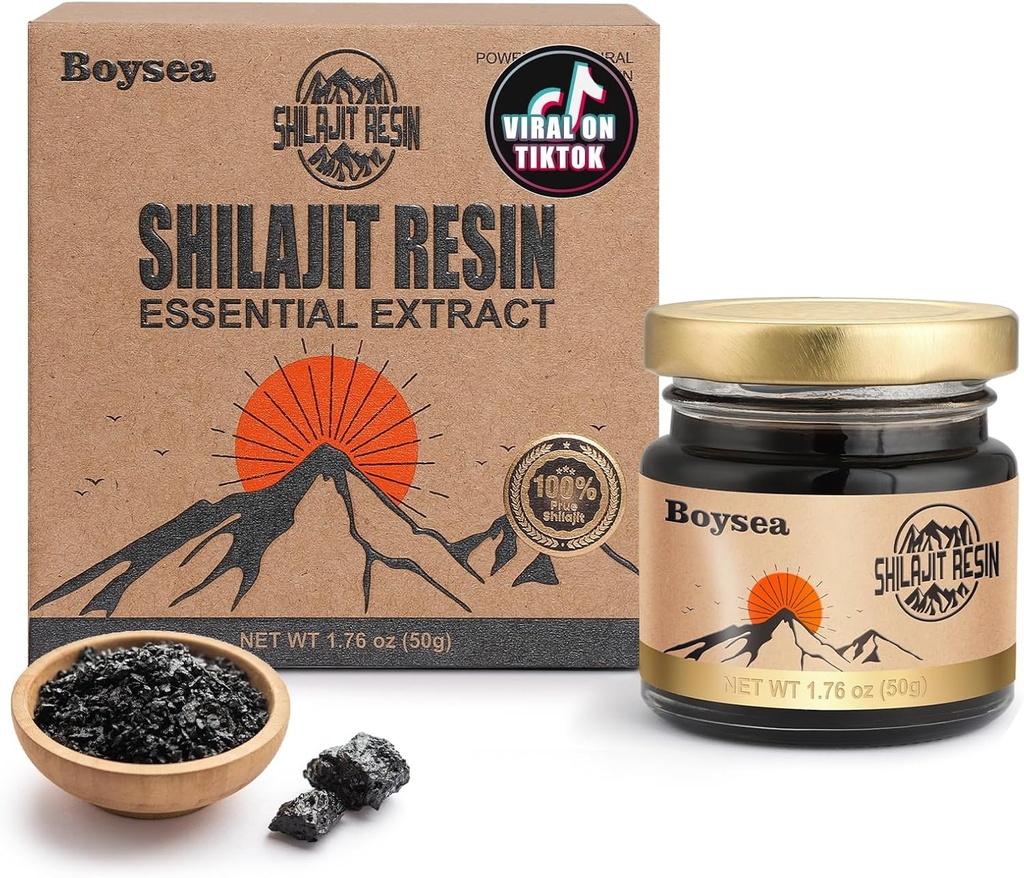 Boysea Shilajit Resin | 600 mg 80+ Servings| 85+ Trace Minerals & 75%+ Fulvic Acid for Focus & Energy| Zero Sugar Gold Gold Grade Pure Shilajit für Männer & Frauen - 1.76 Oz