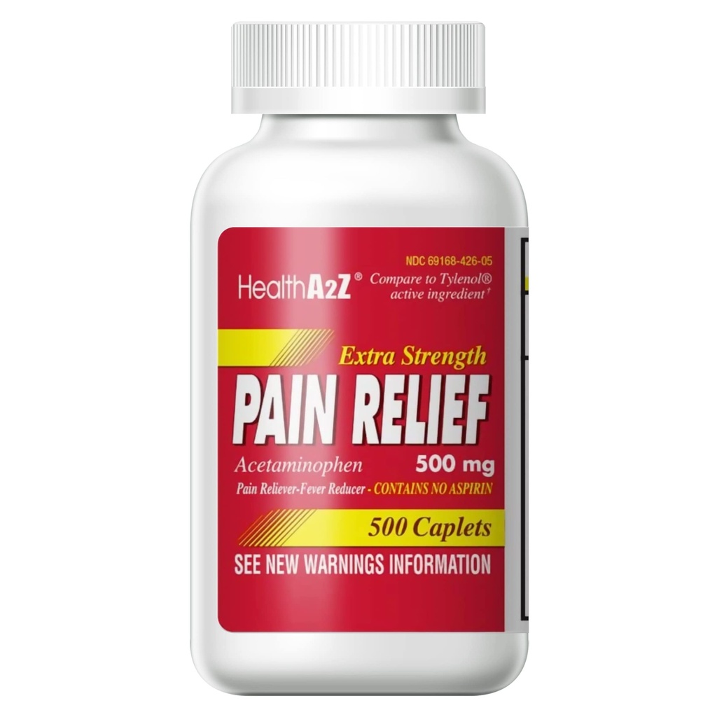 HealthA2Z® Extra Strength Pain Relief | Acetaminophen 500mg | Enthält kein Aspirin | Fever Reducer | Pain Reliever (500 Graf (Pack von 1))