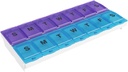 EZY DOSE Pill Organizer Weekly AM/PM (7 jours), planificateur de médicaments, boîtier/boîte à vitamines, compartiments de verrouillage de grande taille pour sécuriser l'ordonnance et prévenir les déversements accidentels, bleu et violet, sans BPA