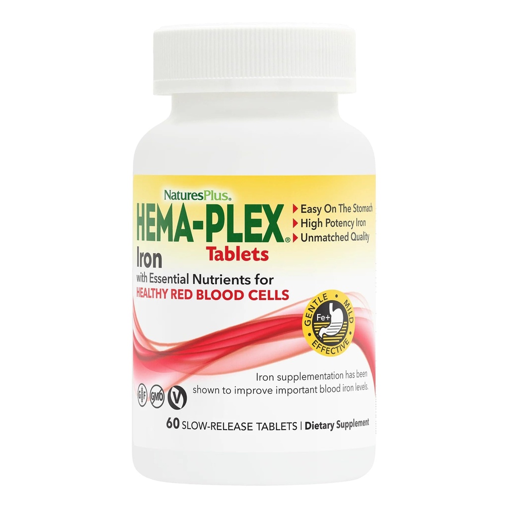 NaturesPlus Hema-Plex Iron - 60 Tabletten - 85 mg Elemental Iron + Vitamin C & Bioflavonoids für gesunde rote Blutzellen - Vegan, Glutenfrei - 30 Servierungen