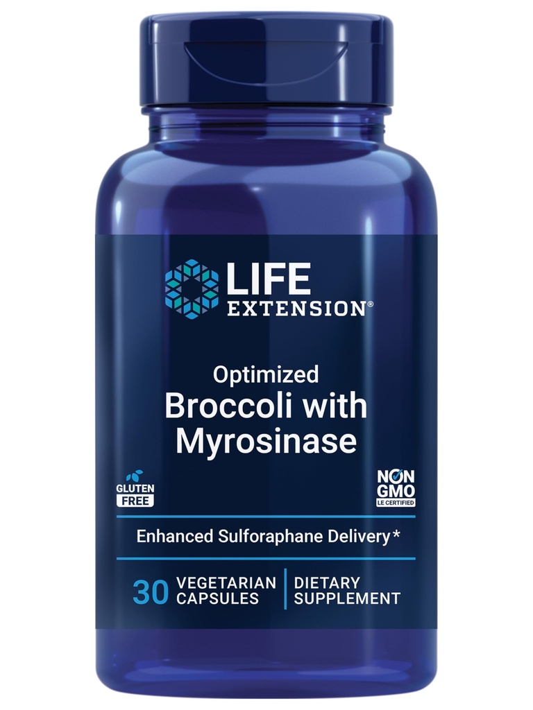 Life Extension Optimierte Broccoli mit Myrosinase, Liver und Detox-Ergänzung, Fortgeschrittene Bioverfügbarkeit, Einmal-Tag, Non-GMO, Vegetarisch, Glutenfrei, 30 Kapseln