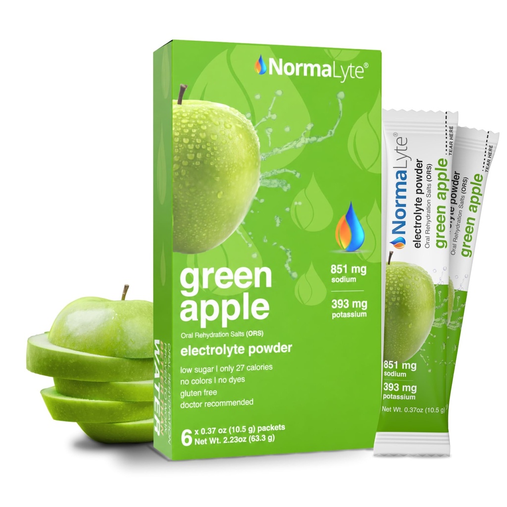 NormaLyte Oral Rehydration Salts- Pack von 6 (Apple) | Energy Supplements, Elektrolyte Pakete, Kaliumergänzung, Hydration Sachet, keine Konservierungsstoffe, Vegan, Dehydrierung