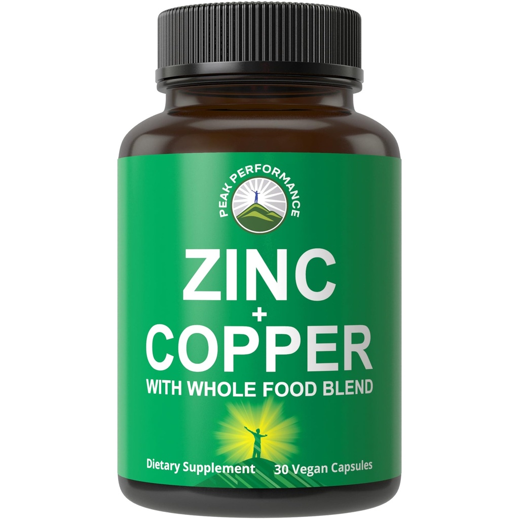 Zinc avec Cuivre + Mélange de 25 Légumes et Fruits pour Max Absorption. Capsules de supplément de soutien immunitaire. Deux minéraux essentiels pour l'immunité. Pilules de vitamine de zinc pour hommes et femmes.