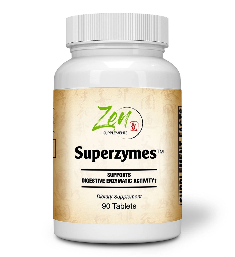Zen Supplements - Superzymes Superzymes Multi-Enzyme Formel mit Pepsin, Bromelain, Papain, Pancreatin, & Betaine HCL 90-Tabs