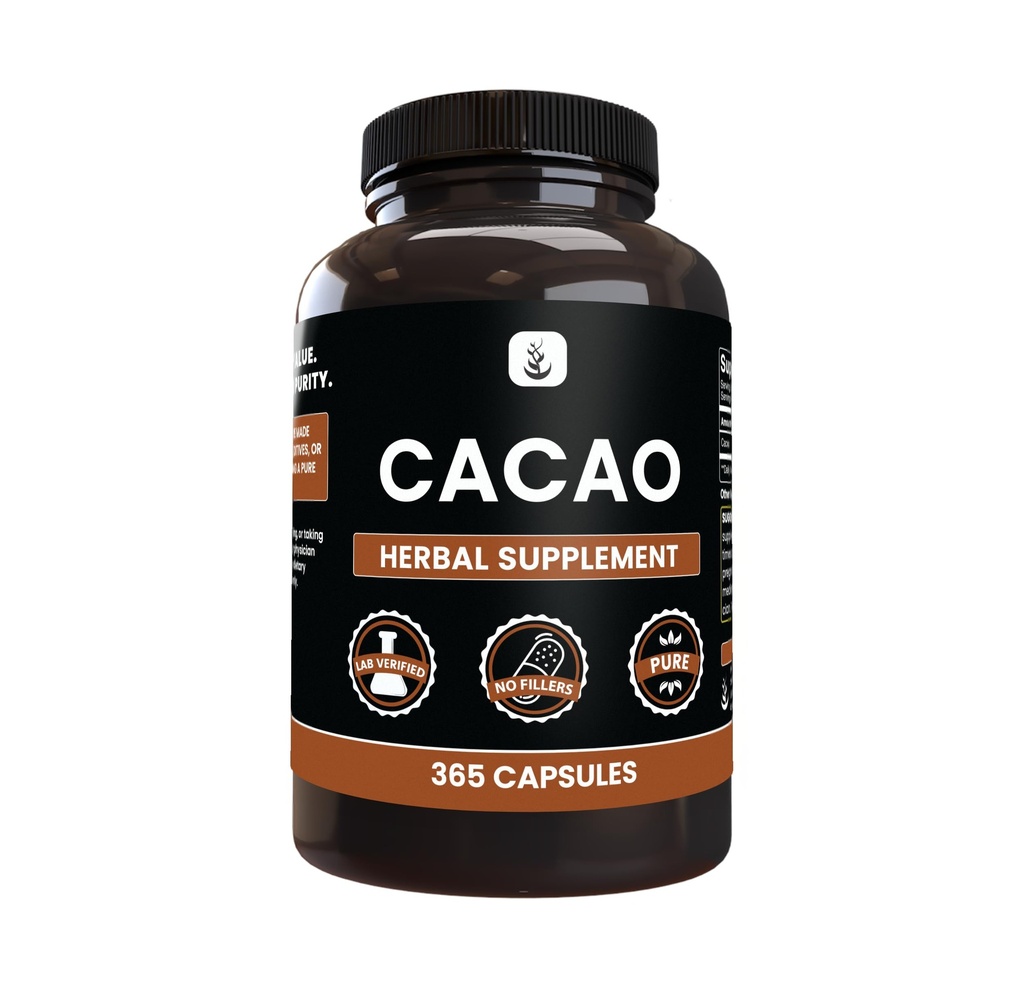 Pure Original Zutaten Cacao (365 Kapseln) Kein Magnesium oder Reisfüller, Immer rein, Lab Verifiziert
