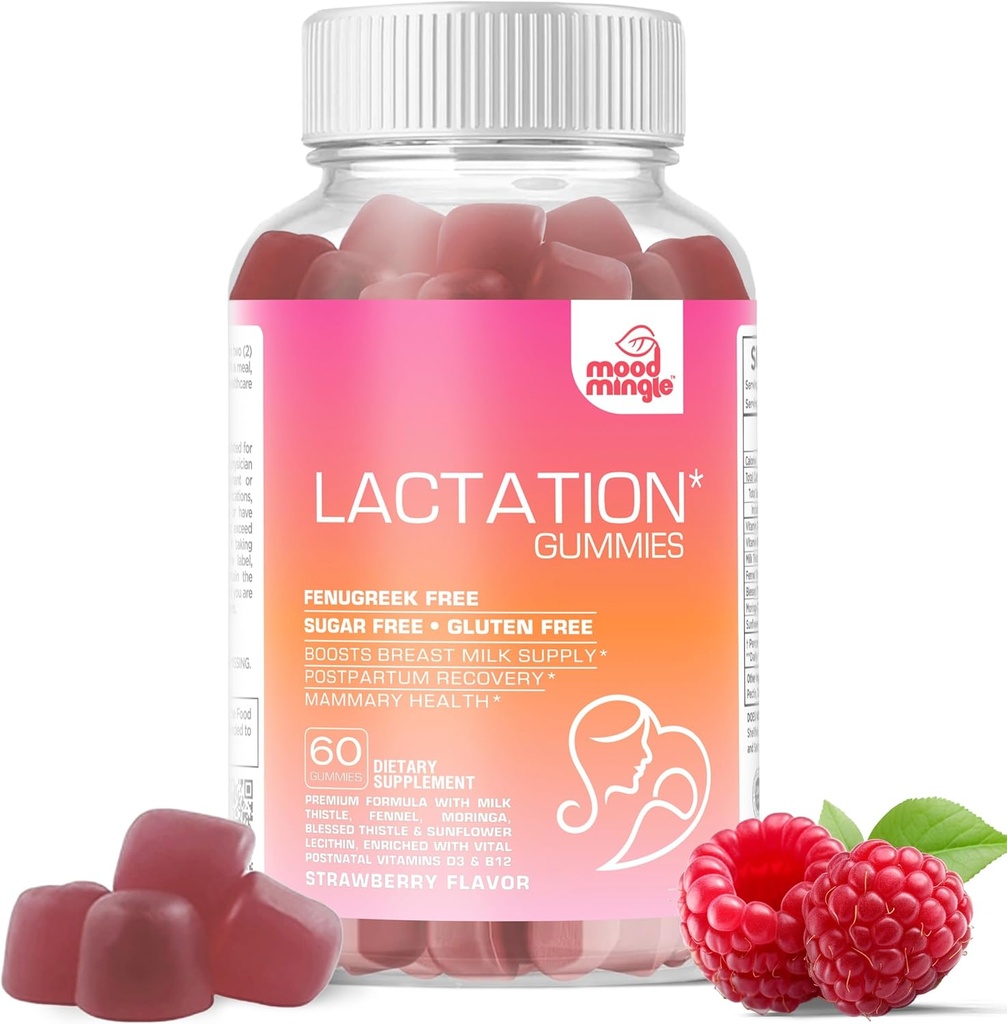 Lactation und Postpartum Support Gummis - mit Blessed Thistle, Fennel Seed, Milk Thistle, Moringa, Sunflower Lecithin, Vitamin D3 & B12 - Erhöhung der Milchversorgung Milchproduktion