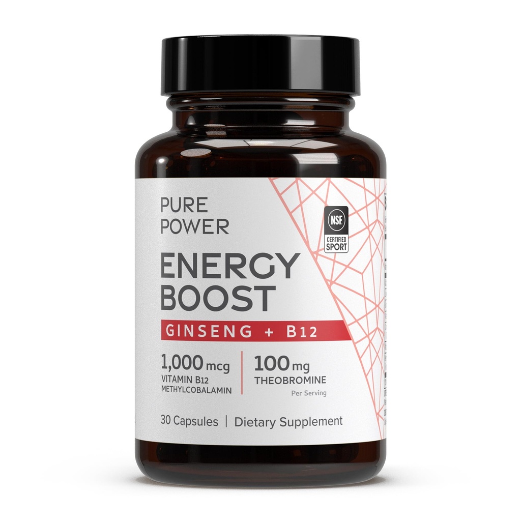 Dr. Mercola Pure Power Energy Boost, 30 Servierungen (30 Kapseln), Ginseng + B12, Nahrungsergänzung, steigert Körperliche und psychische Energie, Non-GMO