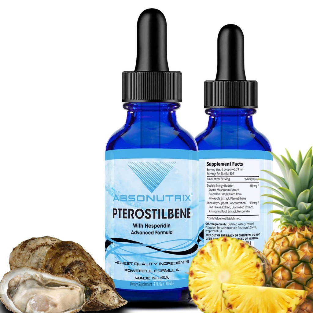 Absonutrix Pterostilbene mit Hesperidin 390 mg, 4 Oz Liquid, 300 Servierungen, Made in USA, Quick Absorber, Quality Potent Ingredients, Non-GMO, GMP Certified Facility, Cruelty-Free Products