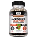 Kaya Naturals Ashwagandha Root mit schwarzem Pfeffer | Maximale Stärke 1300mg Adaptogen Ergänzung, Unterstützung Adrenal, Glandular Health, Mood Relief, Fokus, Energie & Vitalität für Männer & Frauen