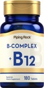 Piping Rock Vitamin B Complex | 180 Tabletten | mit B12 | Vegetarisch, Non-GMO, Soy Free Supplement