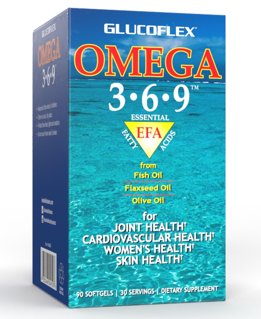 vGlucoflex Omega 3-6-9, Omega de l'EPA/DHA Huile de poisson pour la santé conjointe, 30 portions