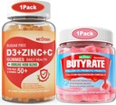 Zuckerfreies Vitamin C + D3 + Zink-Gummi für Erwachsene 50 + Butyrate-Gummien mit Probiotic + Prebiotic + Postbiotic