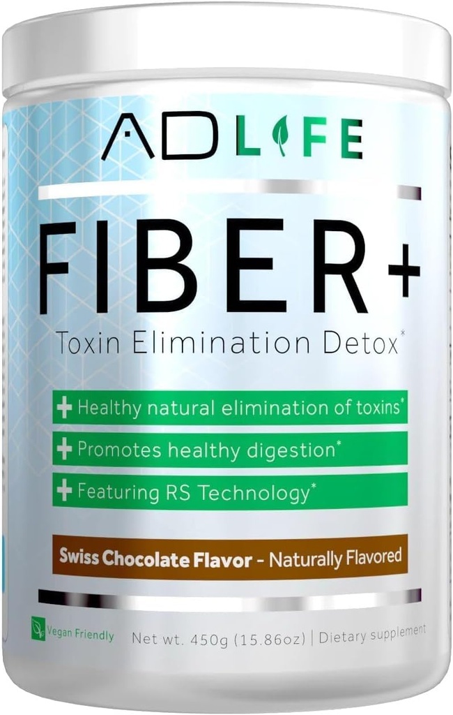 Projet AD Fiber+ Supplément de fibre - Soutient la santé Gut et la régularité digestive, Fibre est idéal pour la perte de poids, detox, végétalien - poudre de fibre, 16.4 Oz (chocolat)