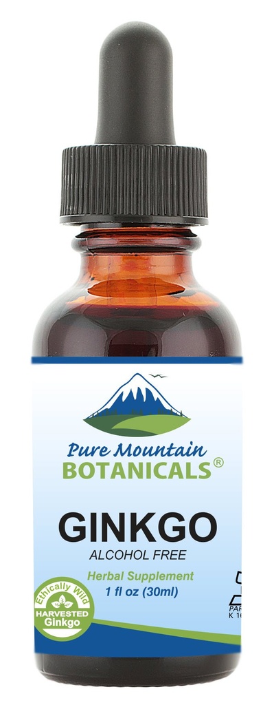 Pure Mountain Botanicals Gingko Biloba Liquid Extract Drops – Alkoholfreie Tinktur von Wild Harvest Ginkgo Biloba Blatt Supplement