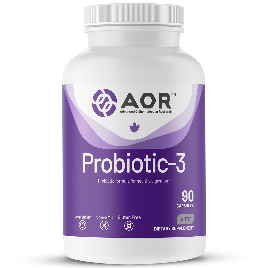 AOR, probiotique 3, aide digestive pour un tract gastro-intestinal sain, réponse Gut Flora et immunitaire, supplément alimentaire, 45 portions (90 capsules)
