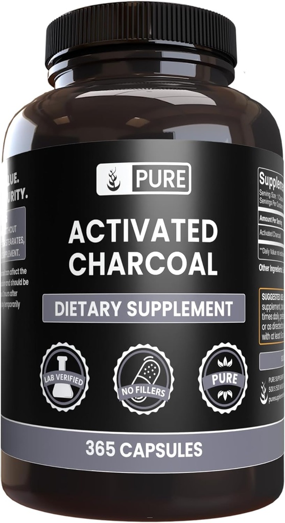 Ingrédients originaux purs Activés Charbon, Pas de Magnésium ou de Rinceau, Toujours Pure, Verifié en laboratoire (365 Nombre)