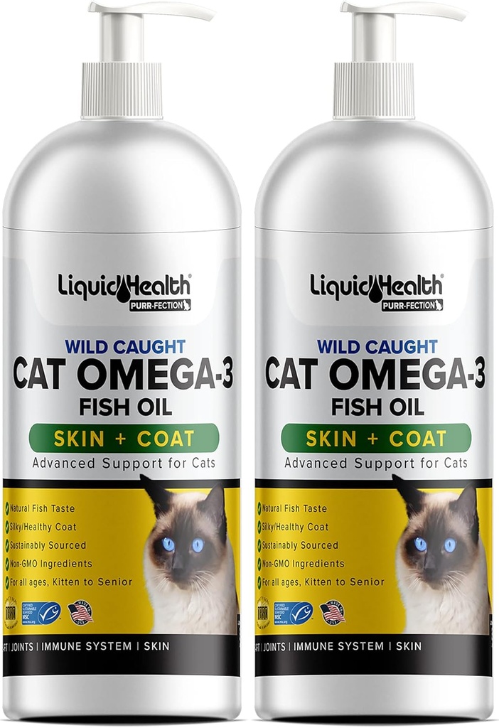 Liquid Health Haustiere Wild Caught Omega 3 Fischöl für Katzen - Liquid Omega 3 Ergänzung für Katzen mit EPA+DPA+DHA - Reduce Itching, Support Joint, Immunität, Gehirn, Herzgesundheit - Made in the USA (2 Pack)