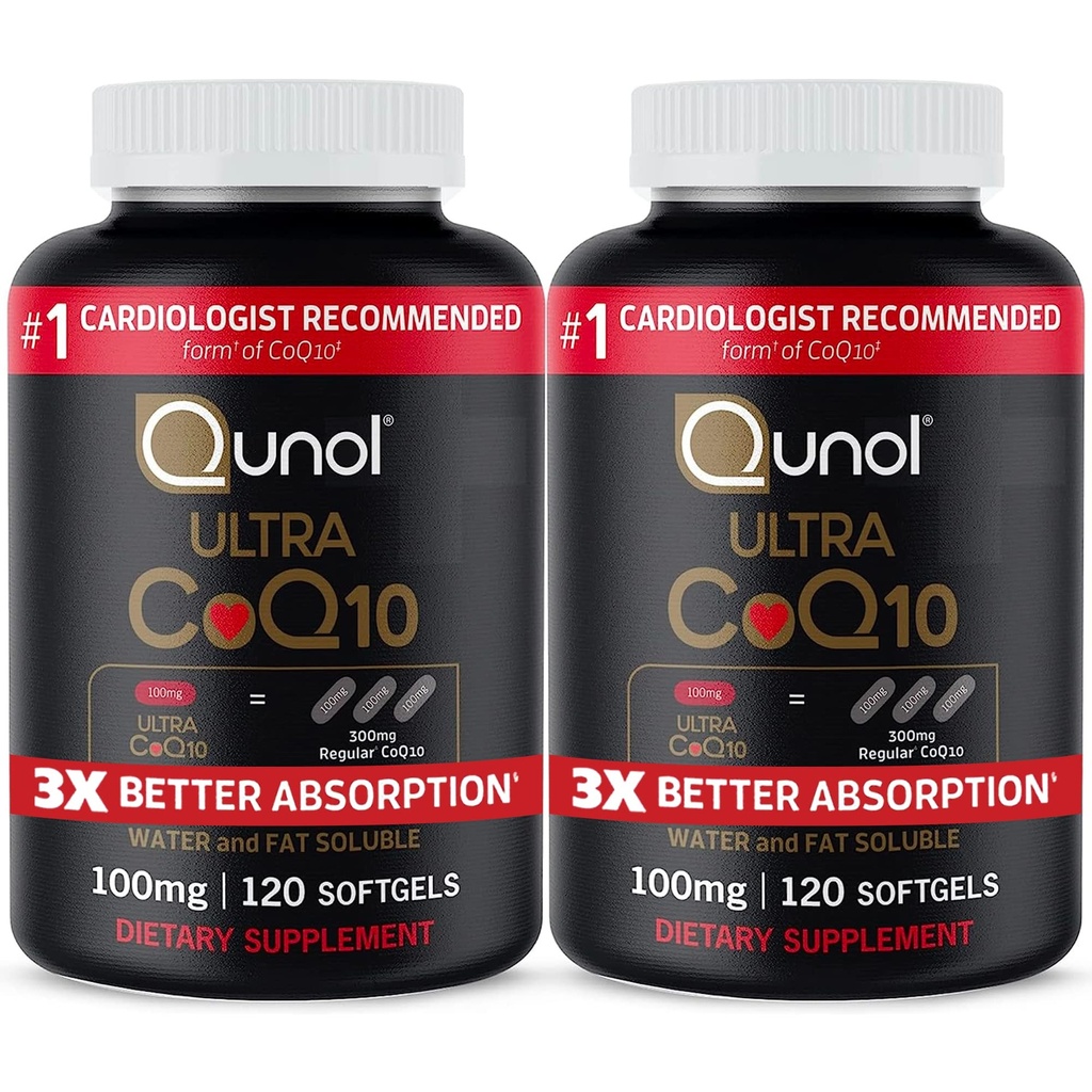 Qunol Ultra CoQ10 100mg, 3x Mieux Absorption, eau brevetée et supplément naturel de graisse soluble Forme de Coenzyme Q10, Antioxydant pour la santé cardiaque, 240 Counter Softgels