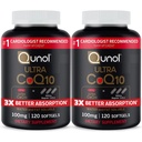 Qunol Ultra CoQ10 100mg, 3x Mieux Absorption, eau brevetée et supplément naturel de graisse soluble Forme de Coenzyme Q10, Antioxydant pour la santé cardiaque, 240 Counter Softgels