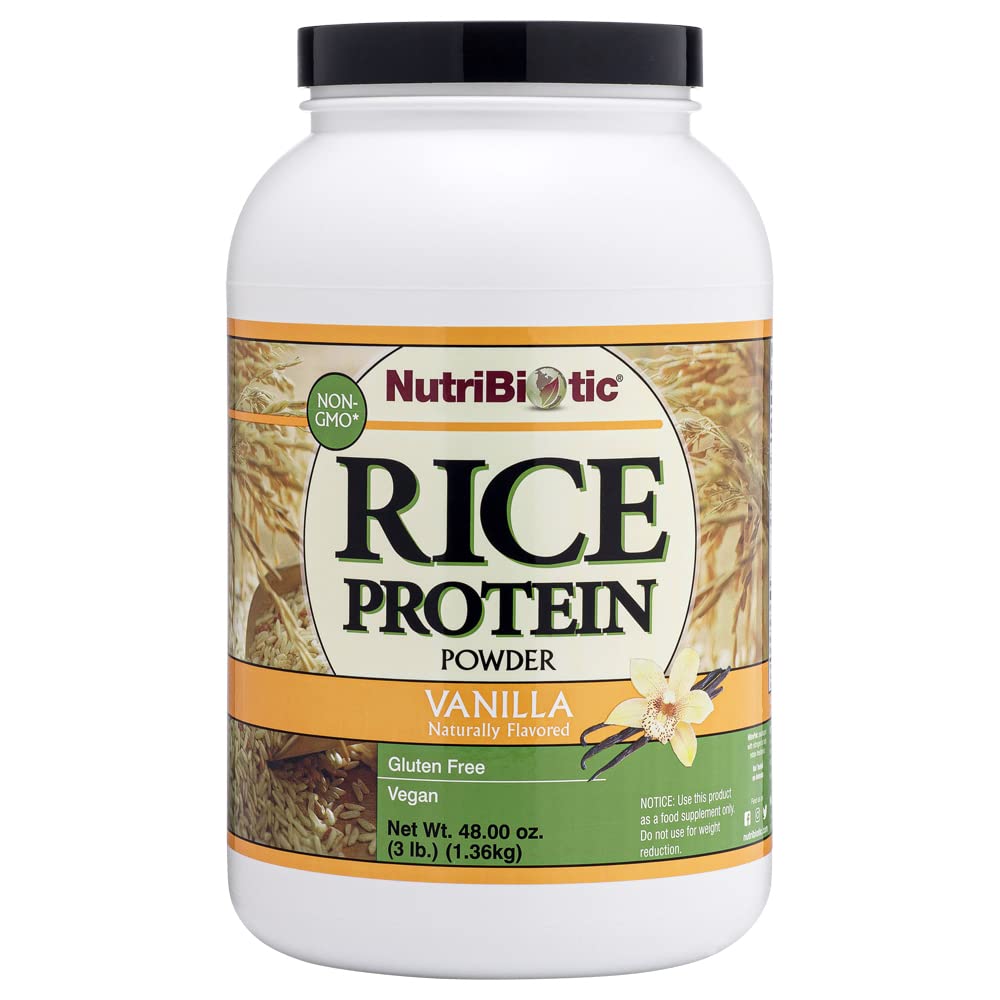NutriBiotic – Vanilla Rice Protein, 3 Lb (1.36kg) | Low Carb, Keto-Friendly, Vegan, Raw Protein Powder | Grown & Processed without Chemicals, GMOs oder Gluten | Easy to Digest & Nutrient Rich