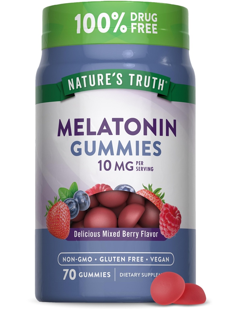 Nature's Truth Melatonin 10mg Gummies | 70 Count | Berry Flavor | Vegan, Non-GMO und glutenfreie Ergänzung