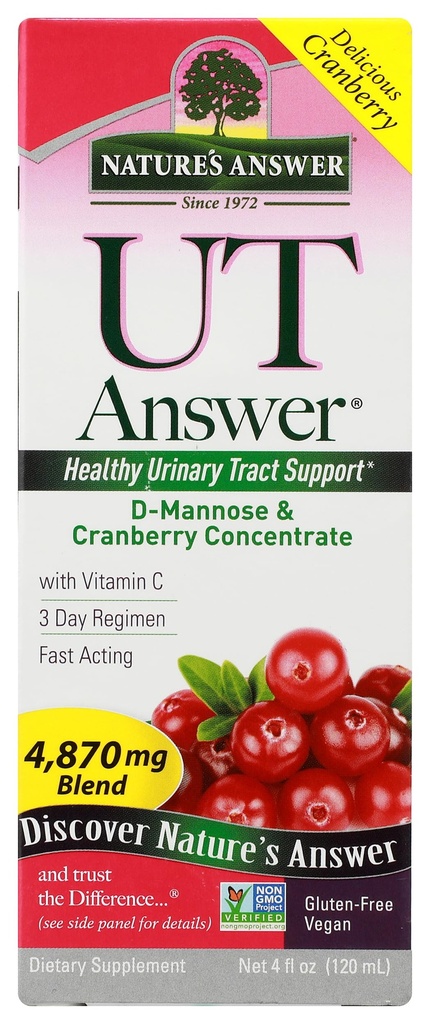 Natur Antwort UT Antwort | Urinary Tract System Unterstützung | Cranberry Flavor Nahrungsergänzung | Alkoholfrei, Glutenfrei, Nicht getestet auf Tiere & Vegan 4oz